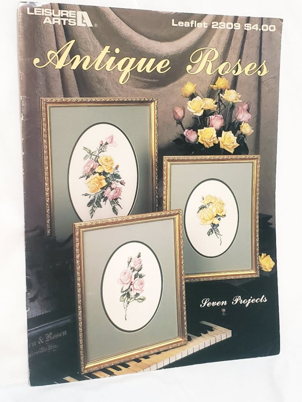 Antique Roses Pink Yellow Cross Stitch Leaflet 2309 Leisure Arts 1992